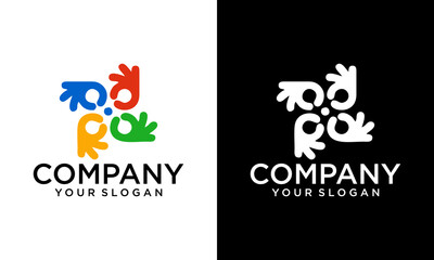 Charity logo design illustration, colorful logo template, social icon, handshake logo, people icon