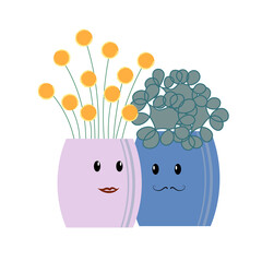 Mr and Mrs flower pot, illustrated dolls, mascot