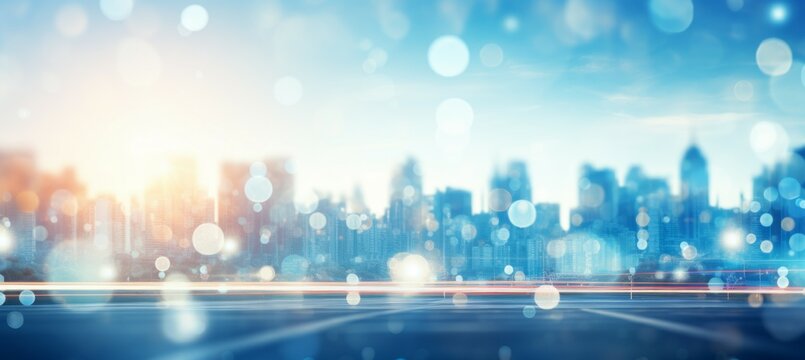 City buildings with glow sparkle lights effect. Generative AI technology.