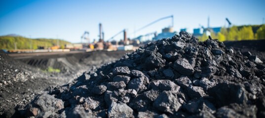 Fototapeta premium Pile of coal ore on mine. Generative AI technology. 