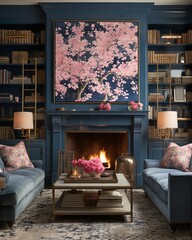 Stylish mock up poster frame, nordic and contemporary interior design. Gallery wall with empty frame and copy space. Scandinavian style home interior design of modern living room.