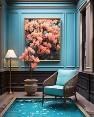 Stylish mock up poster frame, nordic and contemporary interior design. Gallery wall with empty frame and copy space. Scandinavian style home interior design of modern living room.