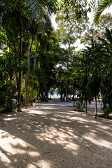 Beautiful aerial view of Playas del Coco, Hermosa Beach and its green mountains, bay and yachts in Costa Rica