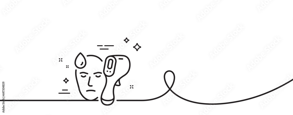 Poster electronic thermometer line icon. continuous one line with curl. temperature scanner sign. fever mea