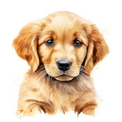 Portrait of golden retriever puppy. watercolor painting on white background. Digital illustration generative AI.