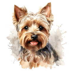 Portrait of yorkshire terrier dog. watercolor painting on white background. Digital illustration generative AI.