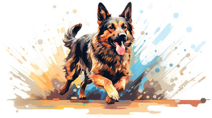Adorable german shepherd dog running illustration vector in abstract mixed grunge colors digital painting in minimal colorful graphic art style. Digital illustration generative AI.