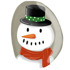 snowman with a red scarf and black tall hat