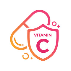 Vitamin C Pill Shield icon Logo Protection, Medicine heath Vector illustration
