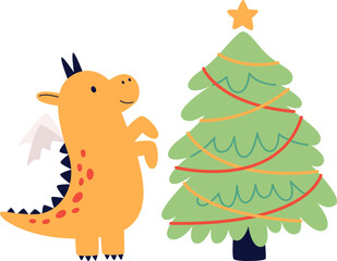 Christmas Dragon With Tree