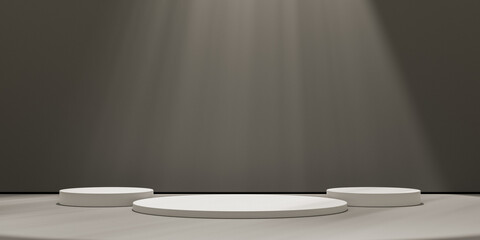 3D display podium brown background. Glamour minimal white pedestal for beauty, cosmetic product presentation.