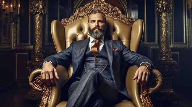 businessman narcissus, sitting in a luxurious chair