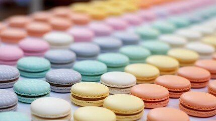 Obraz na płótnie Canvas Photo of a vibrant assortment of colorful macarons on a table