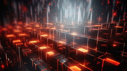 Abstract futuristic background, particle flares, red neon. Generation AI