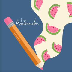 Illustration with Pencil and Background Watermelon