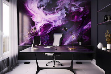 Elegant luxury modern interior design of living room with purple abstract painting