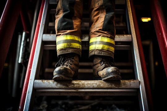 Image generative AI photo of a male worker professional fireman in uniform and boots