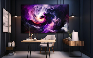 Elegant luxury modern interior design of living room with purple abstract painting