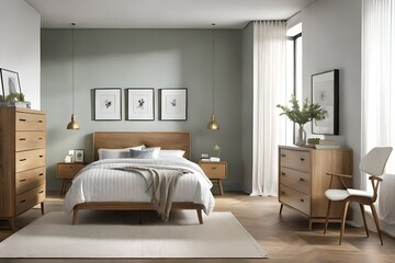 a bedroom with wooden furniture Generated Ai