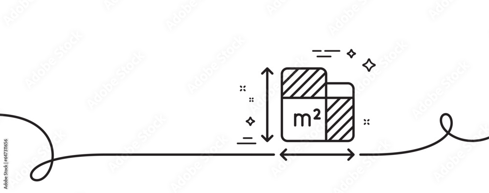Poster floor plan line icon. continuous one line with curl. room dimension sign. house area measurement sym