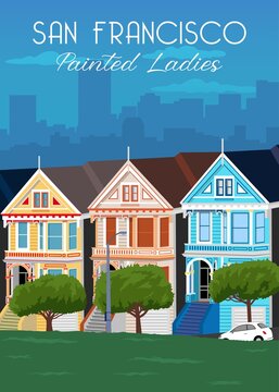 The best view in illustration vector in painted ladies house san francisco america