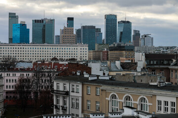 Contrast of roofs and old tenements of Warsaw.