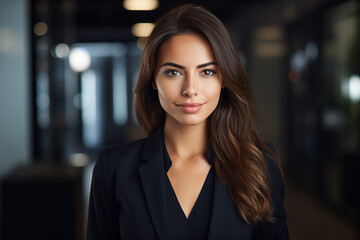 Naklejka premium Generative AI picture portrait of attractive office worker young woman