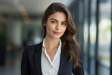 Naklejka premium Attractive lady executive business leader manager looking at camera generative AI