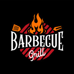 grill barbecue logo vintage. retro grilled barbecue food vector illustration 