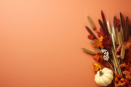 Thanksgiving autumn decor from pumpkins, berries and leaves, halloween