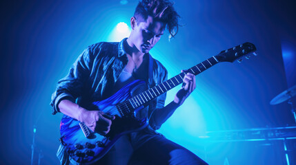 Obraz premium Male musician playing guitar at a rock concert