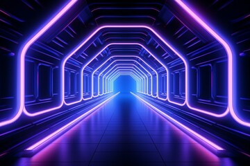 A futuristic tunnel with bright neon lights and advanced technology. Perfect for space and science designs. Generative AI