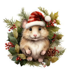 Fototapeta na wymiar Watercolor Christmas Animals illustration Christmas Clipart generative AI