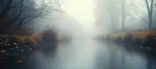 Foto op Plexiglas Spooky foggy river. Generative AI technology. © Hero Design