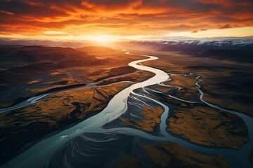 A glacial rivers from above. Aerial photograph of the river streams from Icelandic glaciers. Beautiful art of the Mother nature created in Iceland. Wallpaper background high quality photo. High - 647314691