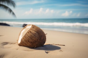 Fototapeta na wymiar Coconut on the beach. Generative AI