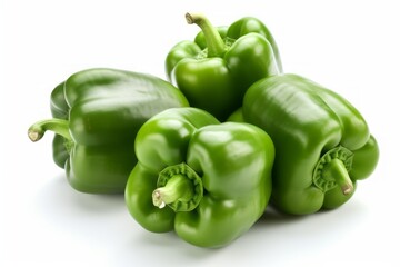 Four green bell peppers isolated on white background. Generative AI - 647316228