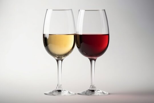 lass of red and white wine on a white background. Generative AI