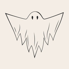 Halloween ghost Icon, black and white.