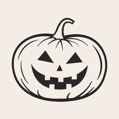 Halloween pumpkin  Icon, black and white.