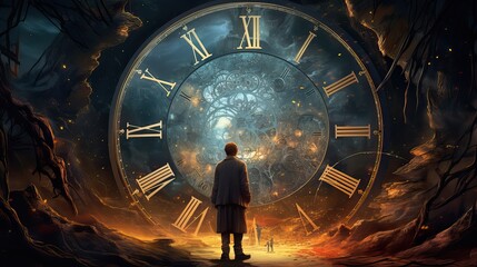 Time-Traveling Tales,A whimsical and nostalgic journey through time. - obrazy, fototapety, plakaty