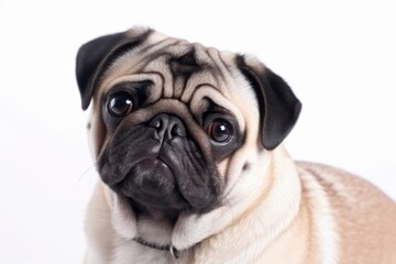 Pug dog portrait isolated on a white background. Generative AI