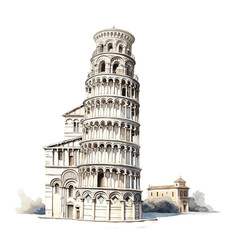 Leaning Tower of Pisa on white background, Italy tourism concept.