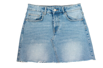 Denim skirt isolated on white background. Jeans, Clothing, Denim.