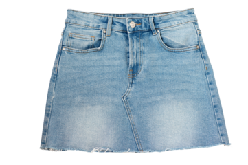 Denim skirt isolated on white background. Jeans, Clothing, Denim.