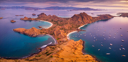 Shape of Padar Island covers with the sunlight. Located group of Kepulauan Nusa Tanggara, Indonesia.