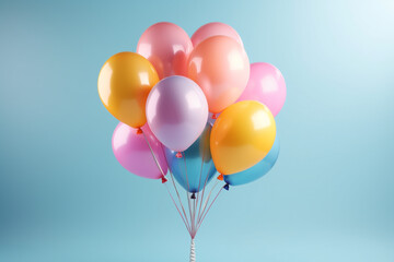 Birthday, Valentine's day, anniversary celebration concept. Various classic shape and soft pastel colored flying balloons on plain studio background with copy space. Generative AI