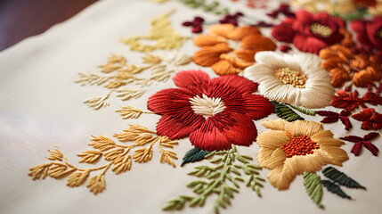 Naklejka na ściany i meble Hand embroidery of colors with threads on fabric