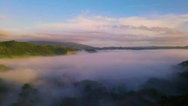 Ariel view of fog over mountains