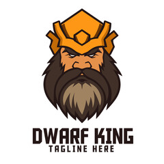 Dwarf King Head Mascot Logo, Man with Crown Template, and Nordic Warrior Icon Badge Emblem for Ancient Hero Sport and Esport
